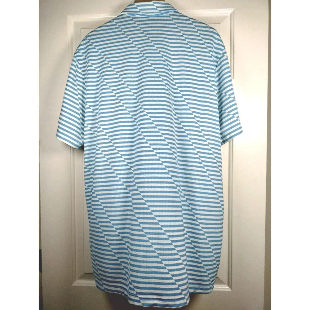 Adidas Golf Polo Shirt Men XL Blue White Striped Performance Athletic S Sleeve
